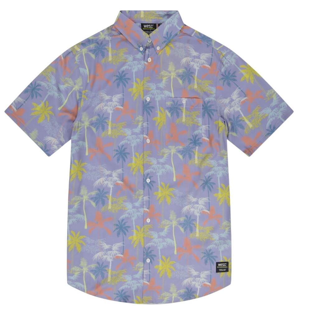 WeSC Oden Miami Palms AOP Camp Shirt, Tropical Vacation, Unisex Size Medium